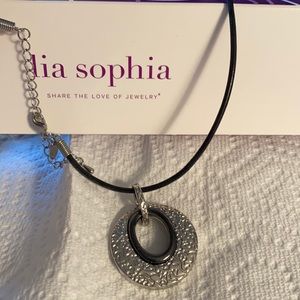 LiaSophia Merge 16-19”Necklace Black corded with silver detailed pendant. New